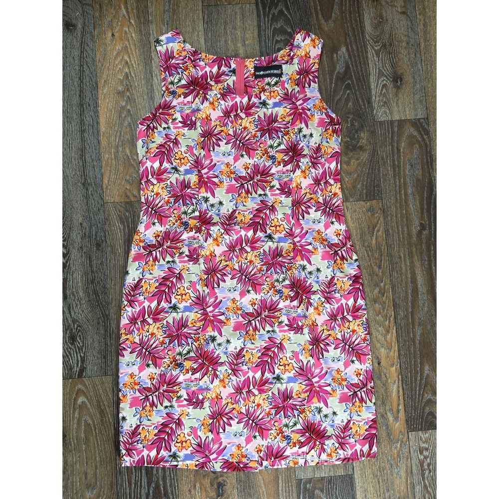 Sag Harbor Dress Womens 14 Pink Tropical Floral Sleeveless Sheath Summer